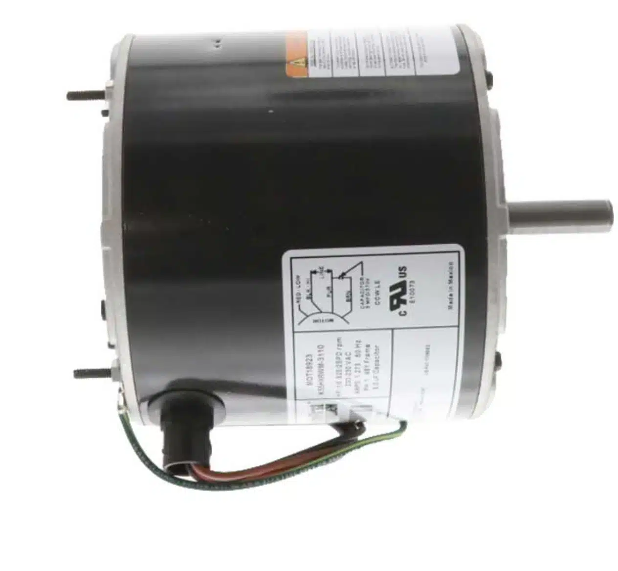 Hvac condenser fan motor with wiring harness and label